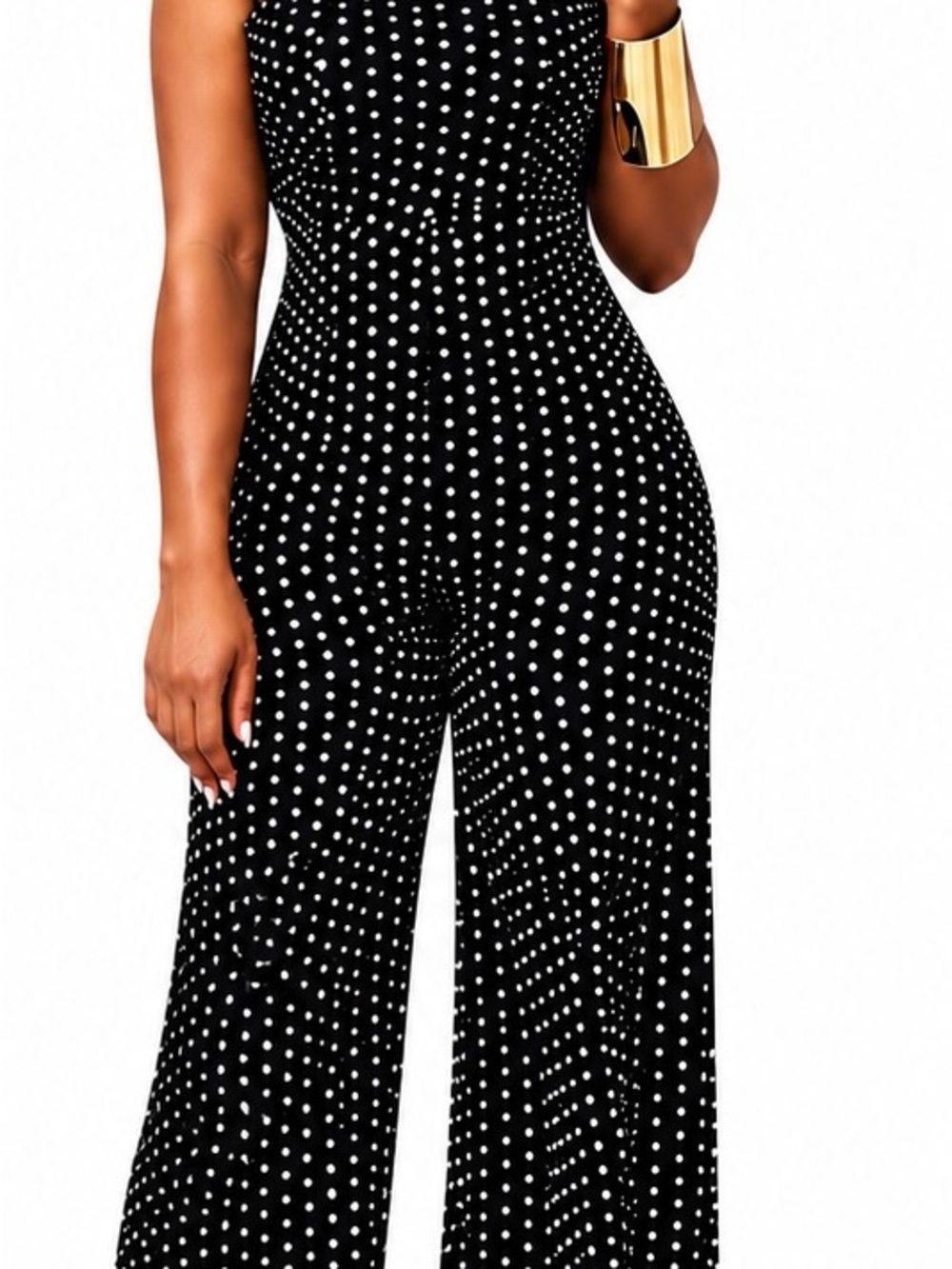 Black Polka Dot Wide-Leg Jumpsuit